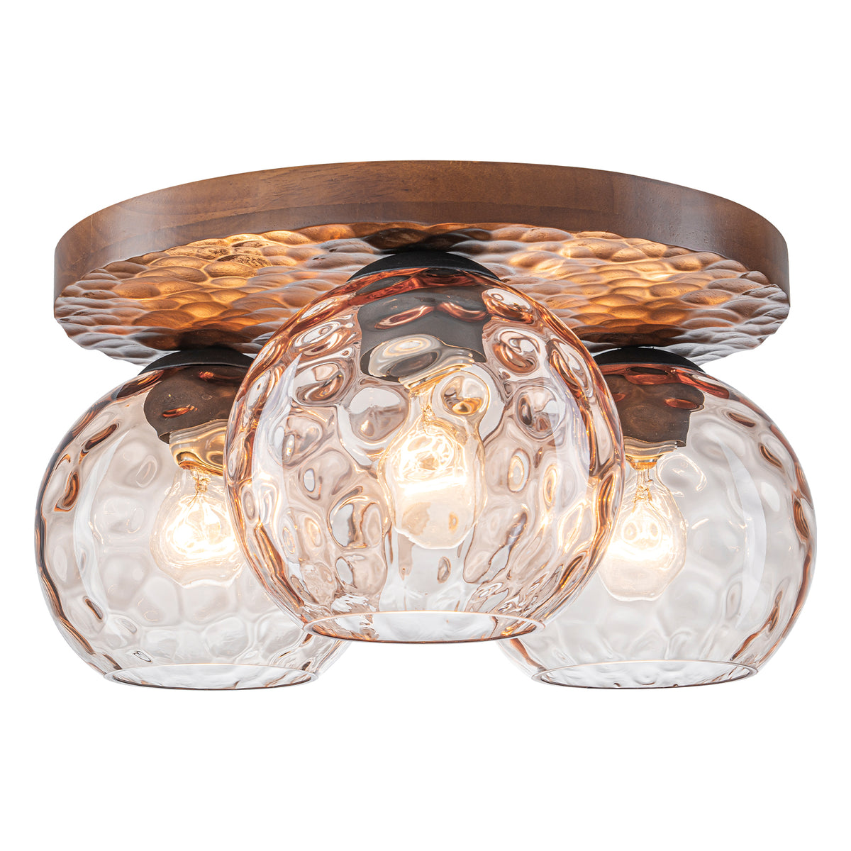 16.54 inch 3-Light Antique Rustic Brown Wood Flush Mount Ceiling Light with Hammered-Textured Amber Glass Shades - product image 11 | Zenvolit