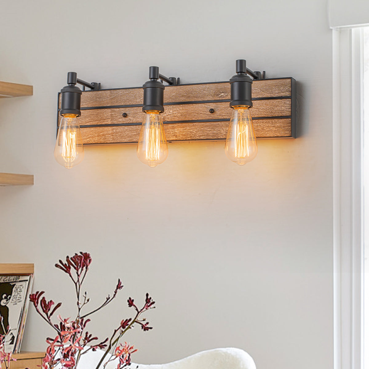 3-Light Rustic Farmhouse Wood Wall Sconce for Bedroom Living Room - product image 1 | Zenvolit