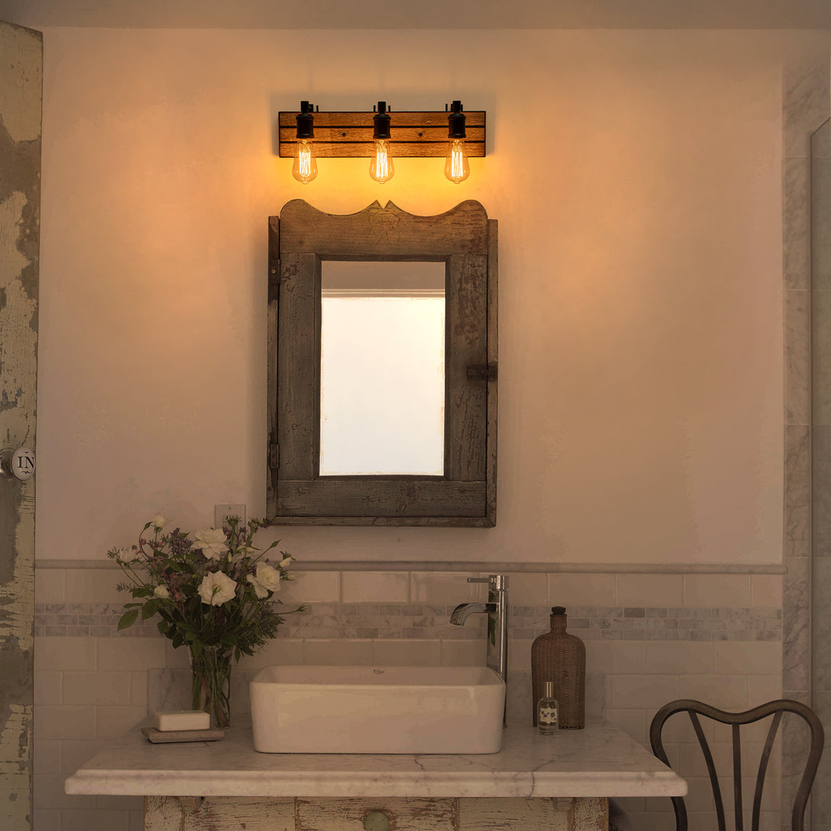 3-Light Rustic Farmhouse Wood Wall Sconce for Bedroom Living Room - product image 4 | Zenvolit