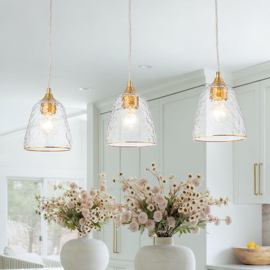 Kitchen Linear Island Pendant Light with Textured Clear Glass Shades - product image 1 | Zenvolit
