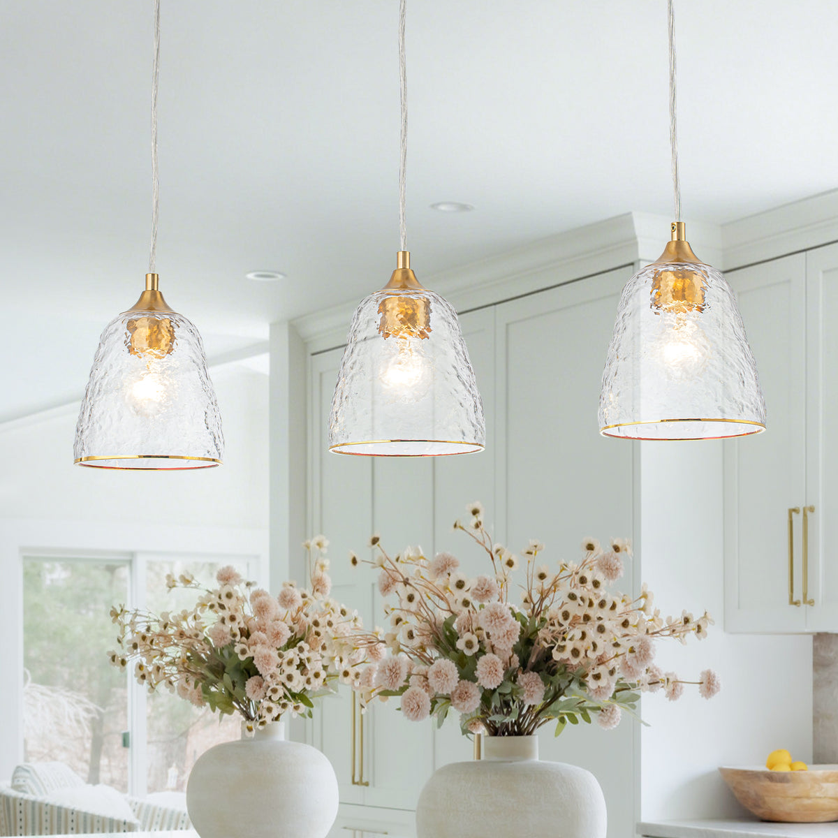 Kitchen Linear Island Pendant Light with Textured Clear Glass Shades - product image 1 | Zenvolit