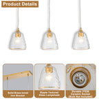 Kitchen Linear Island Pendant Light with Textured Clear Glass Shades