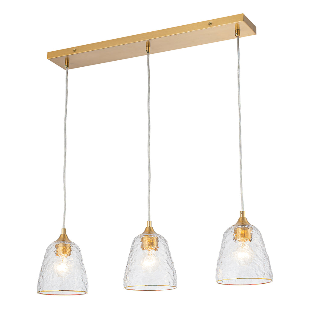 Kitchen Linear Island Pendant Light with Textured Clear Glass Shades