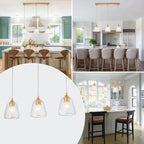 Kitchen Linear Island Pendant Light with Textured Clear Glass Shades