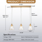 Kitchen Linear Island Pendant Light with Textured Clear Glass Shades