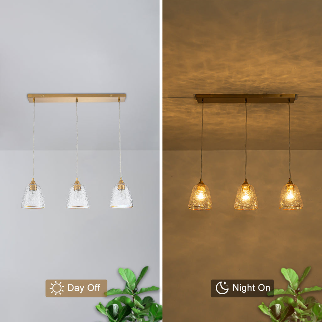 Kitchen Linear Island Pendant Light with Textured Clear Glass Shades