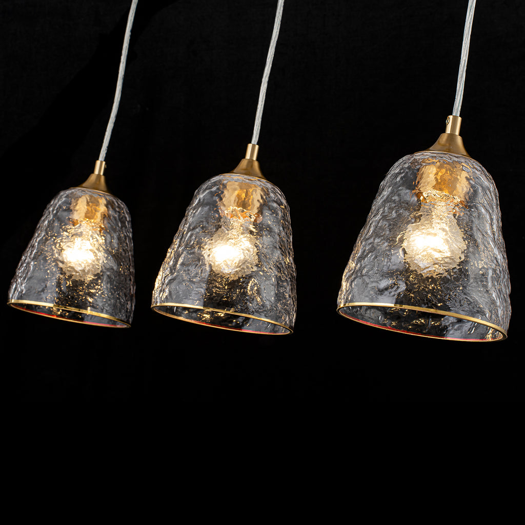 Kitchen Linear Island Pendant Light with Textured Clear Glass Shades