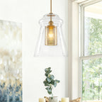 Modern Gold Kitchen Island Pendant Light with Clear Seeded Glass Shade - product image 1 | Zenvolit