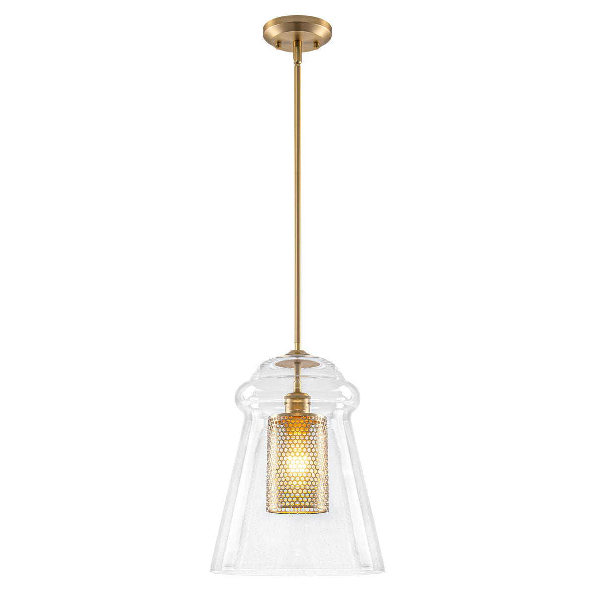 Modern Gold Kitchen Island Pendant Light with Clear Seeded Glass Shade - product image 2 | Zenvolit