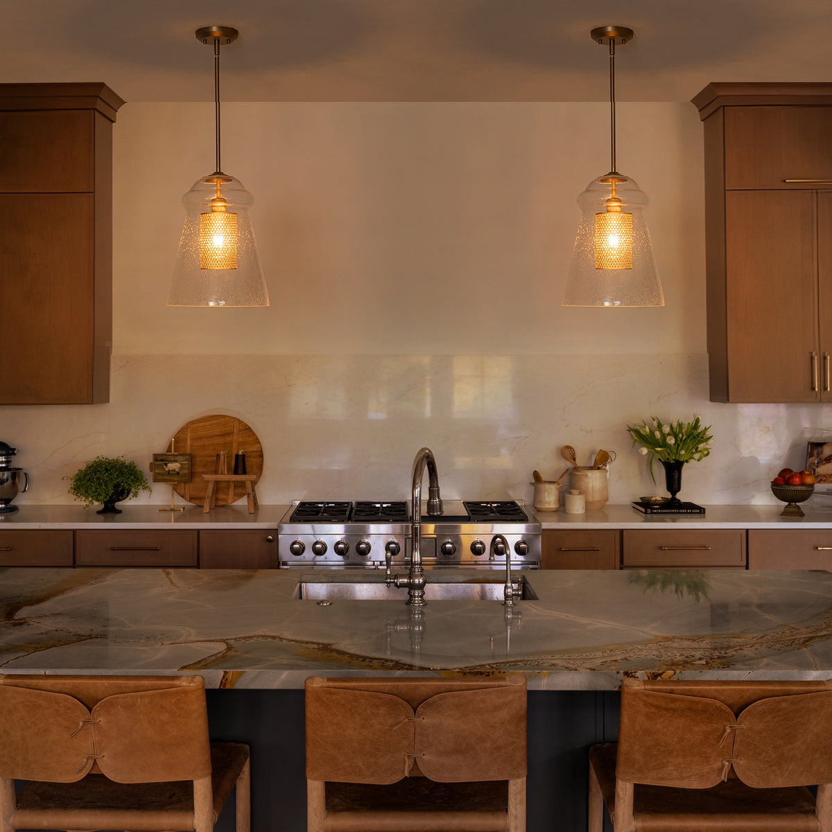 Modern Gold Kitchen Island Pendant Light with Clear Seeded Glass Shade - product image 7 | Zenvolit