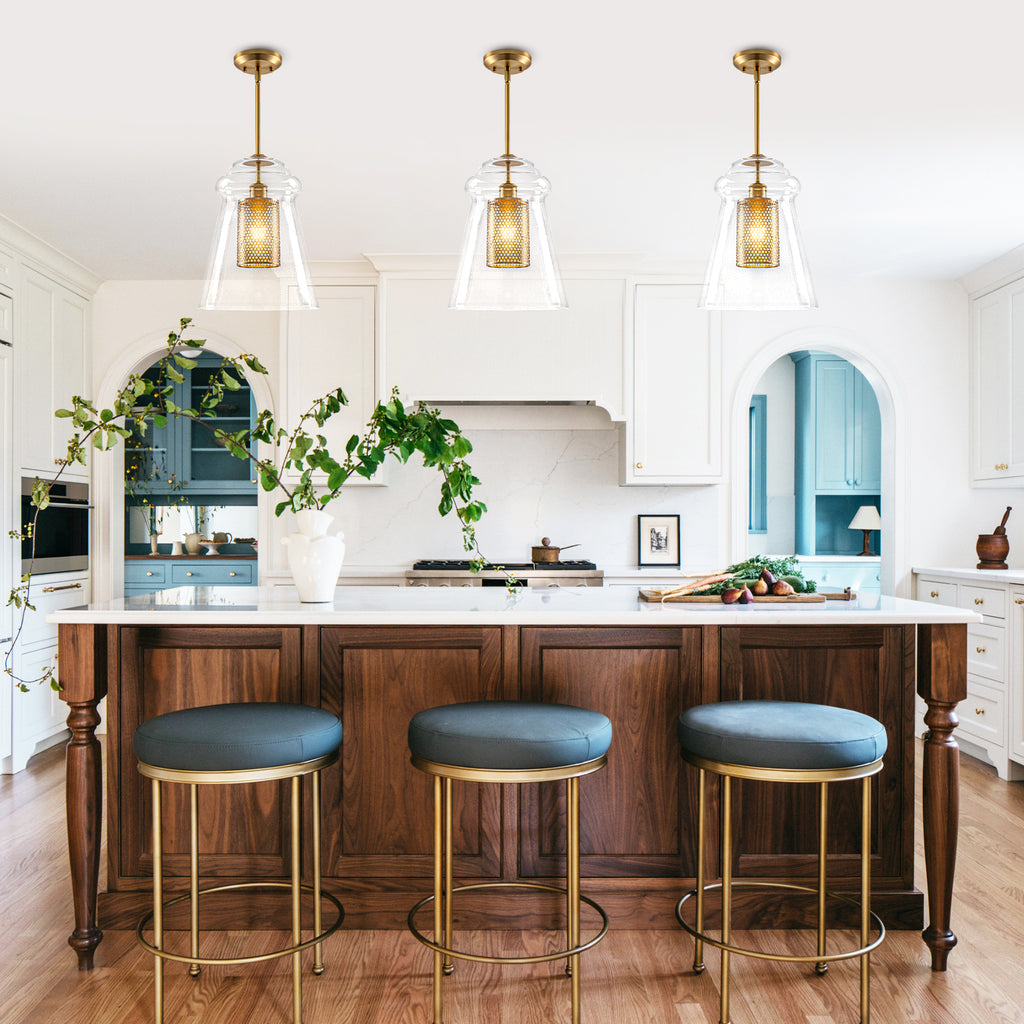 Modern Gold Kitchen Island Pendant Light with Clear Seeded Glass Shade - product image 10 | Zenvolit