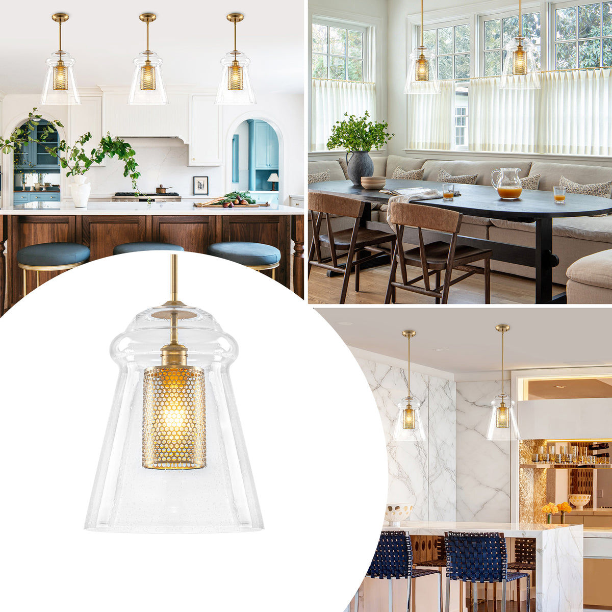 Modern Gold Kitchen Island Pendant Light with Clear Seeded Glass Shade - product image 11 | Zenvolit