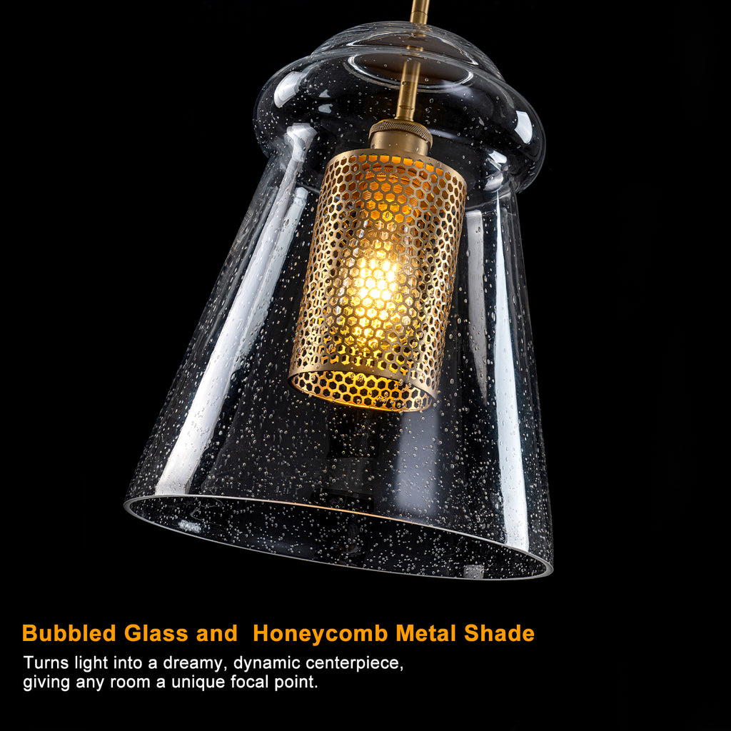 Modern Gold Kitchen Island Pendant Light with Clear Seeded Glass Shade - product image 15 | Zenvolit