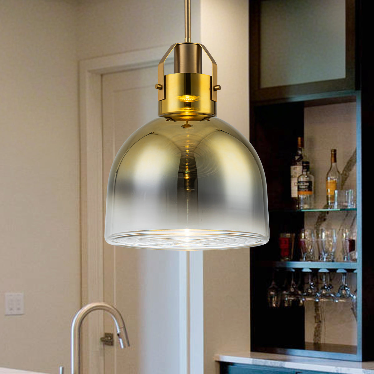 Deep Half-Dome Pendant 2-Tone Gradient Glass Shade Spiraled Bottom - product image 1 | Zenvolit