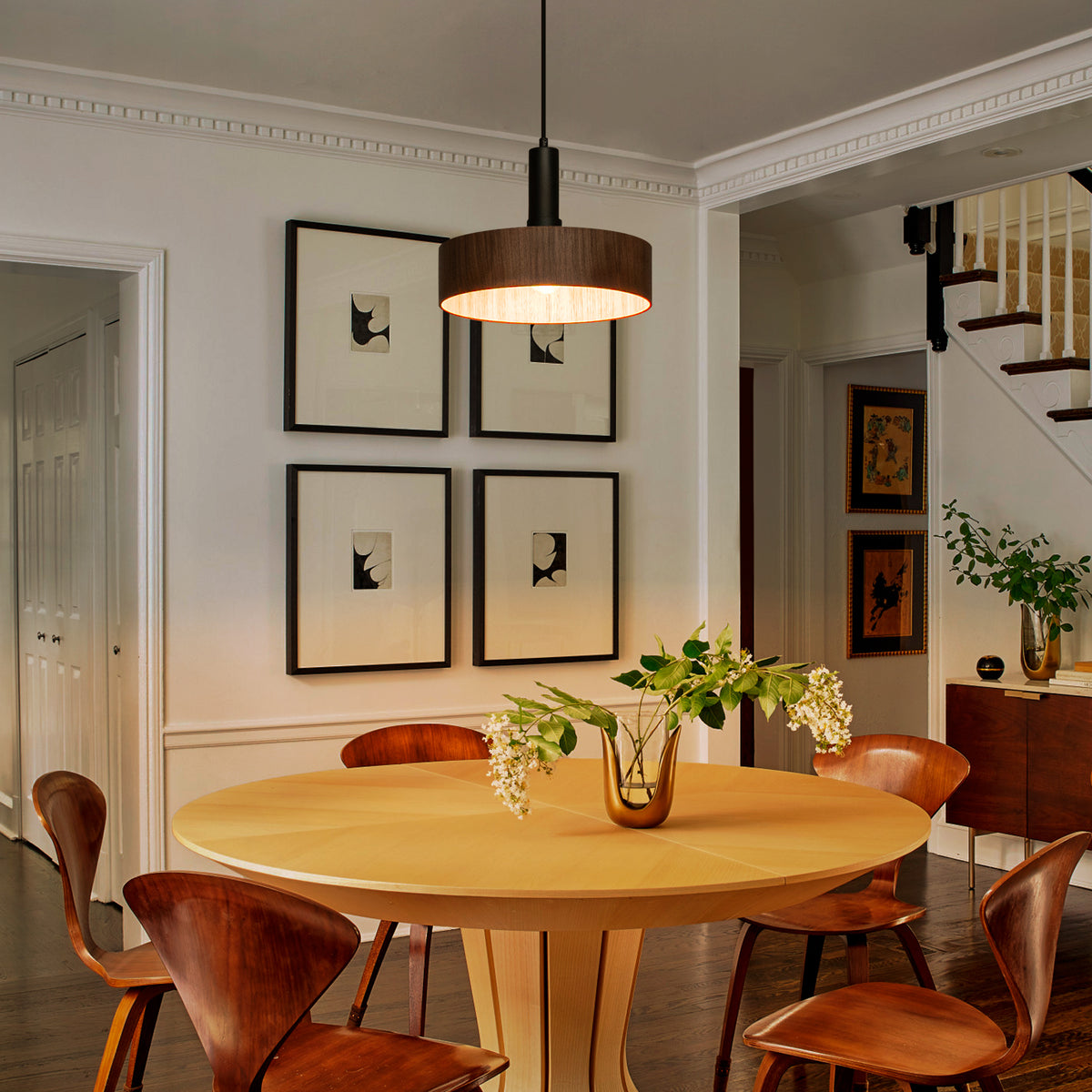 Modern Matte Black Pendant Light with Wood Shade Kitchen Fixture - product image 7 | Zenvolit