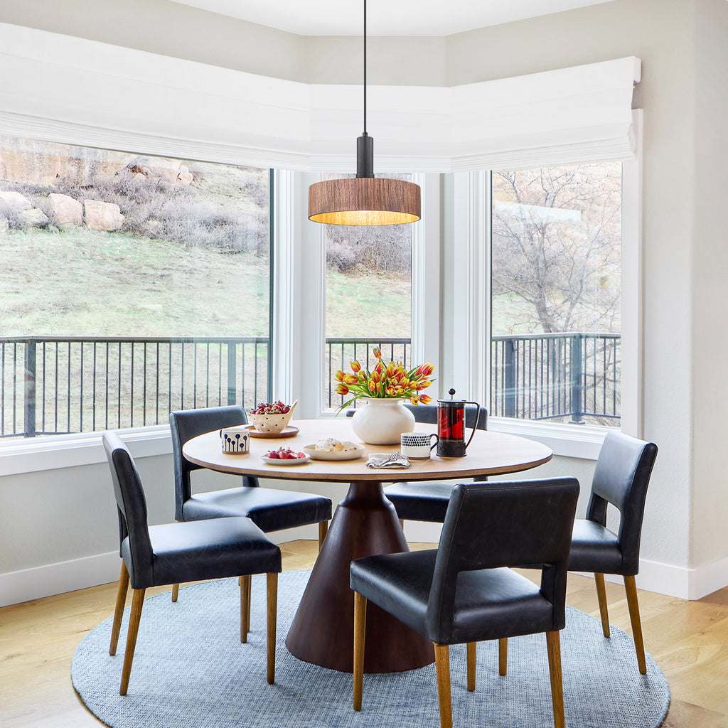 Modern Matte Black Pendant Light with Wood Shade Kitchen Fixture - product image 9 | Zenvolit