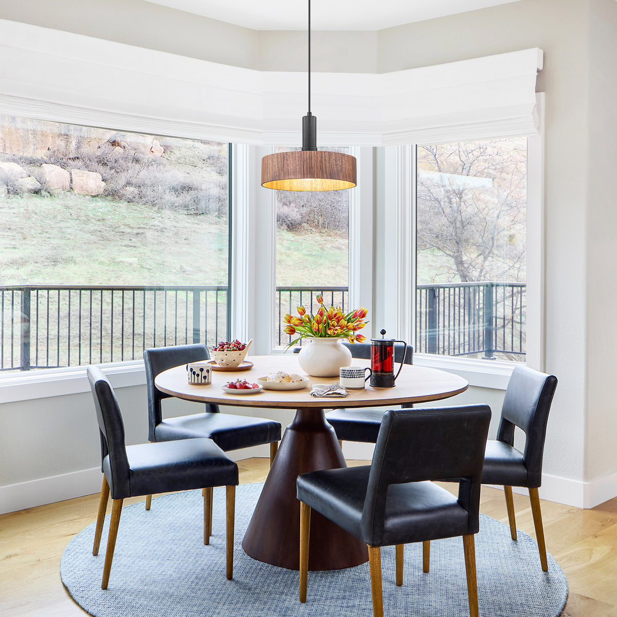 Modern Matte Black Pendant Light with Wood Shade Kitchen Fixture - product image 9 | Zenvolit