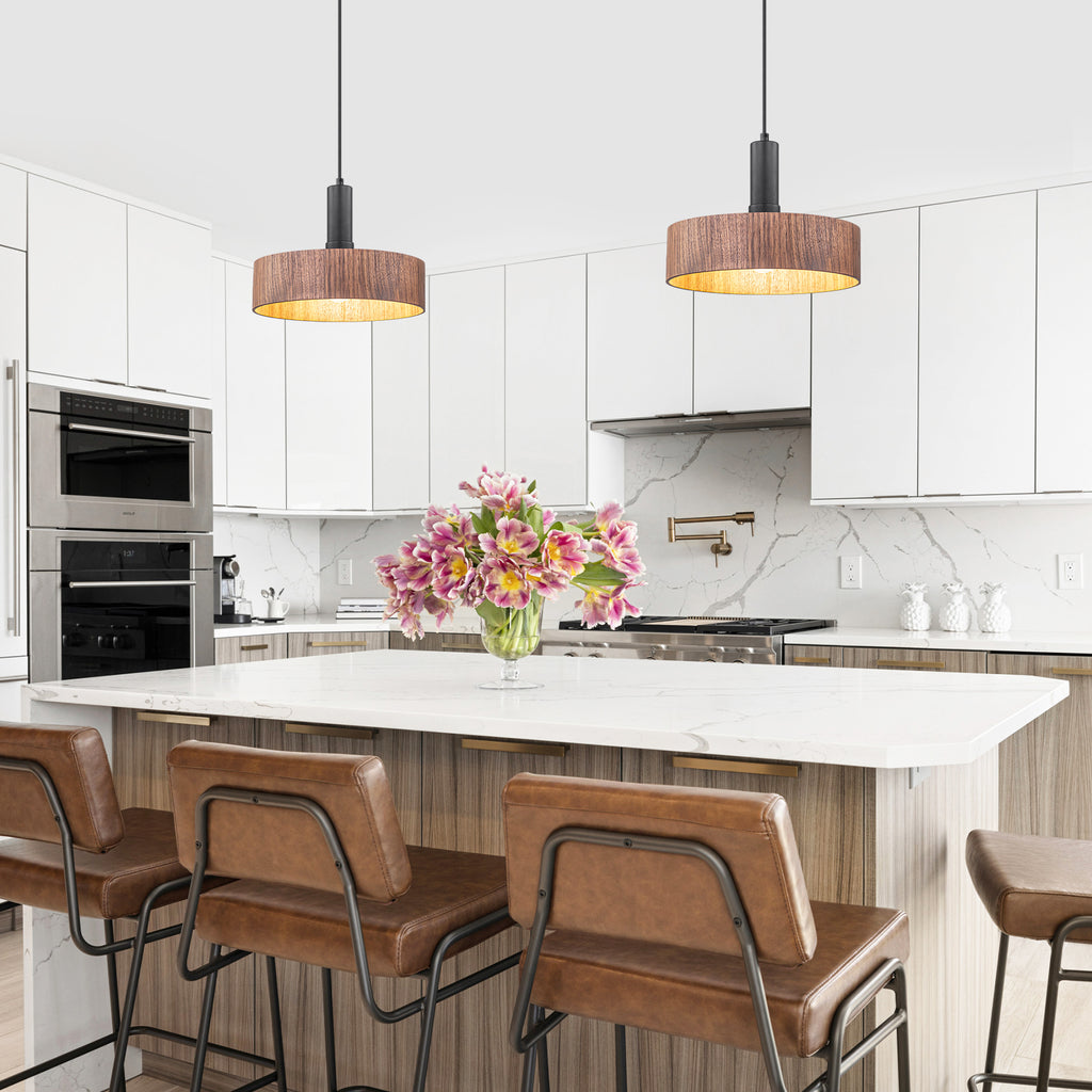 Modern Matte Black Pendant Light with Wood Shade Kitchen Fixture - product image 10 | Zenvolit