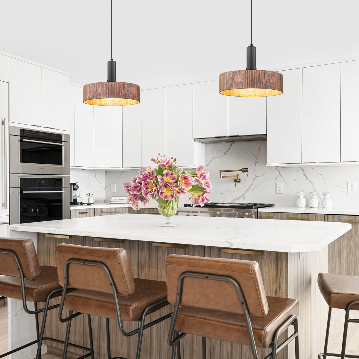 Modern Matte Black Pendant Light with Wood Shade Kitchen Fixture - product image 10 | Zenvolit