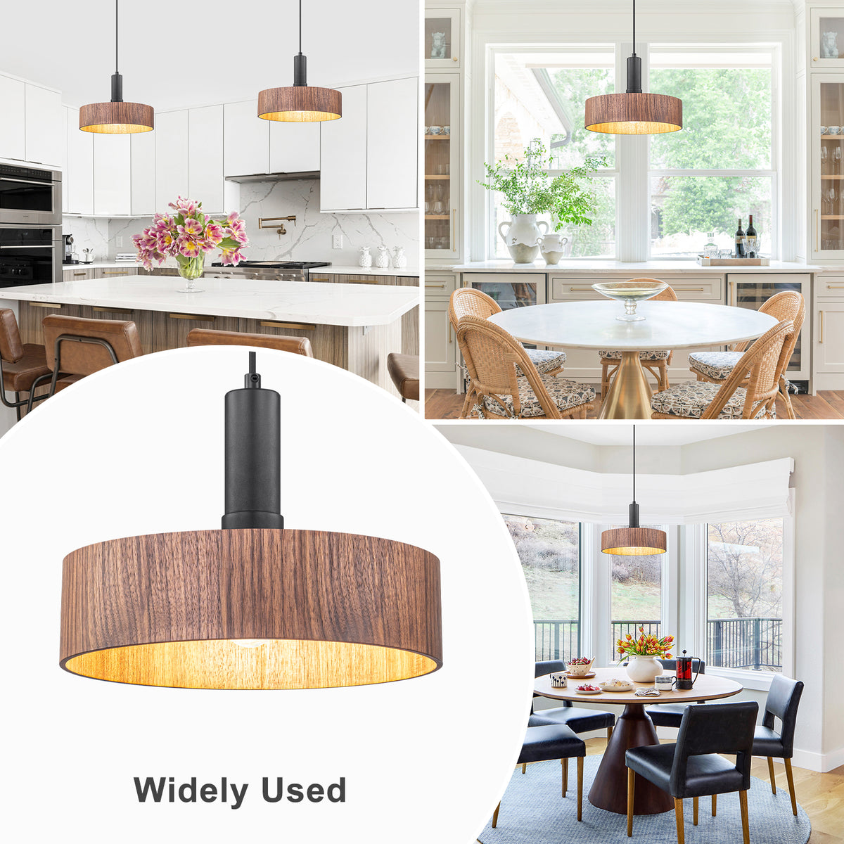 Modern Matte Black Pendant Light with Wood Shade Kitchen Fixture - product image 11 | Zenvolit