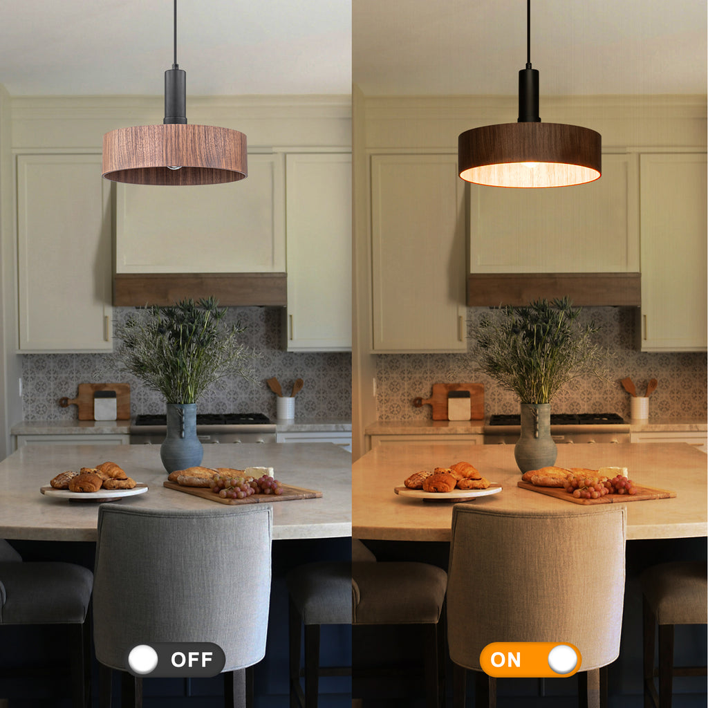 Modern Matte Black Pendant Light with Wood Shade Kitchen Fixture - product image 13 | Zenvolit