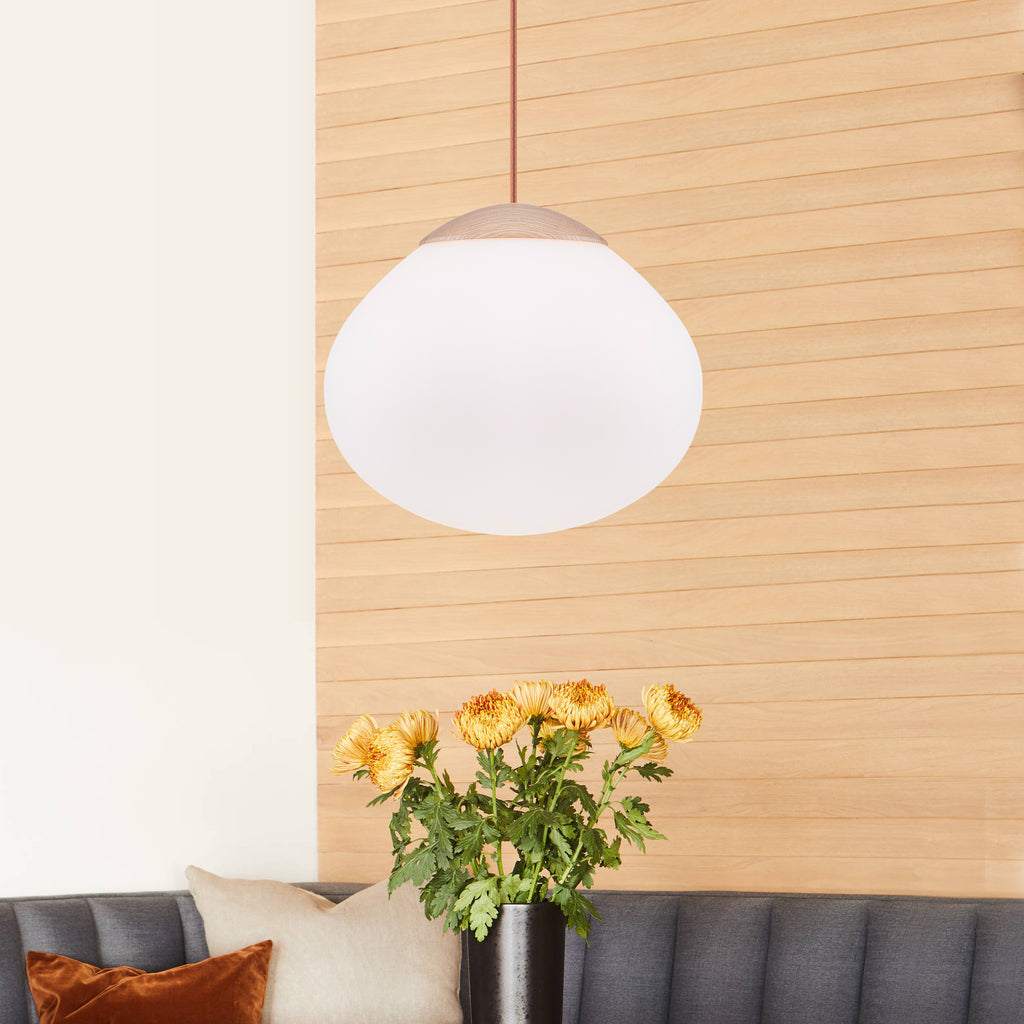 Modern Wood Pendant Light with White Glass Shade Kitchen Fixture - product image 1 | Zenvolit