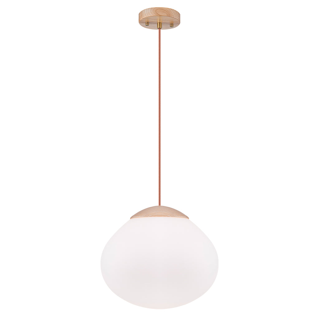 Modern Wood Pendant Light with White Glass Shade Kitchen Fixture - product image 2 | Zenvolit