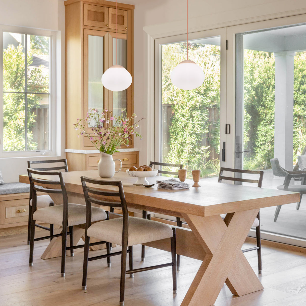 Modern Wood Pendant Light with White Glass Shade Kitchen Fixture - product image 10 | Zenvolit