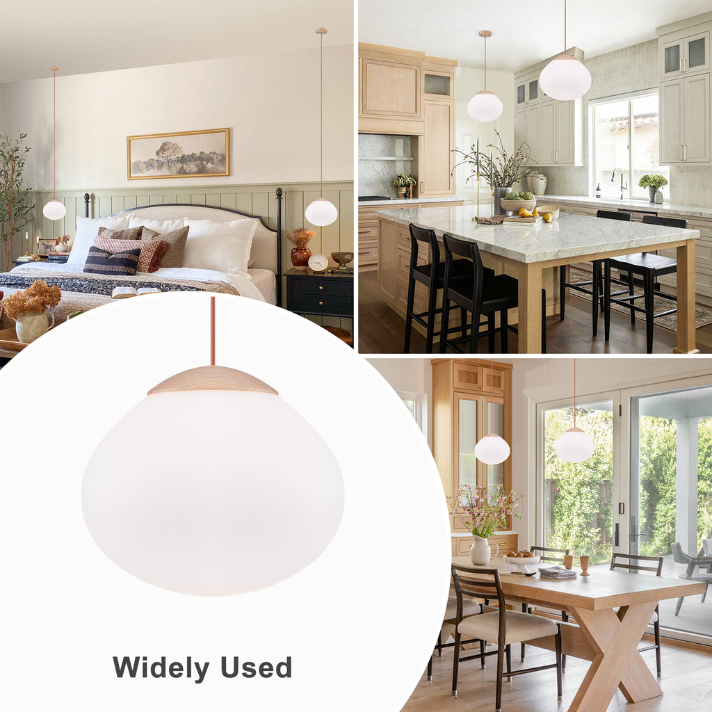 Modern Wood Pendant Light with White Glass Shade Kitchen Fixture - product image 11 | Zenvolit
