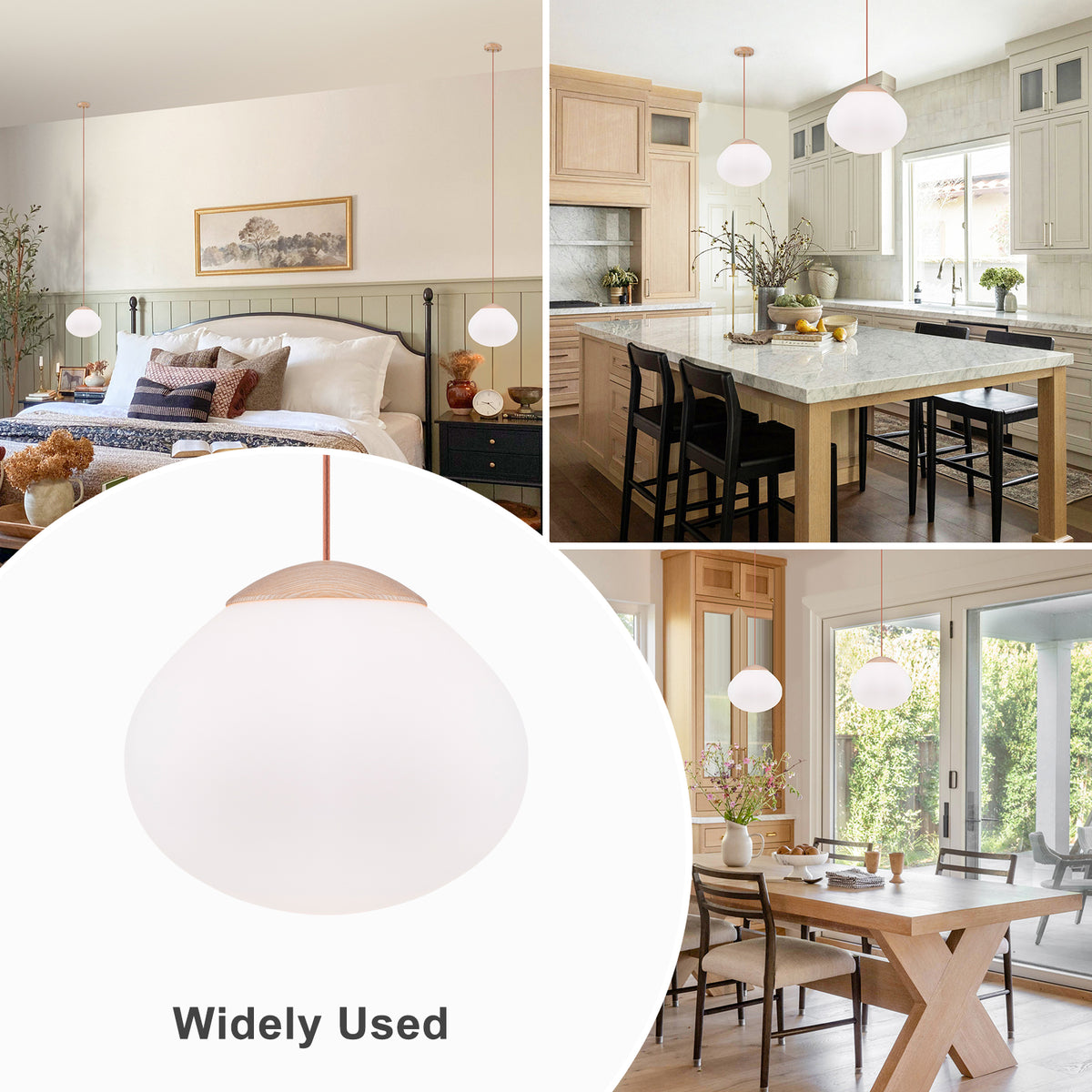 Modern Wood Pendant Light with White Glass Shade Kitchen Fixture - product image 11 | Zenvolit