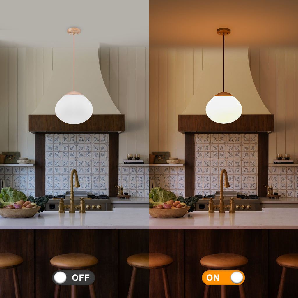 Modern Wood Pendant Light with White Glass Shade Kitchen Fixture - product image 13 | Zenvolit