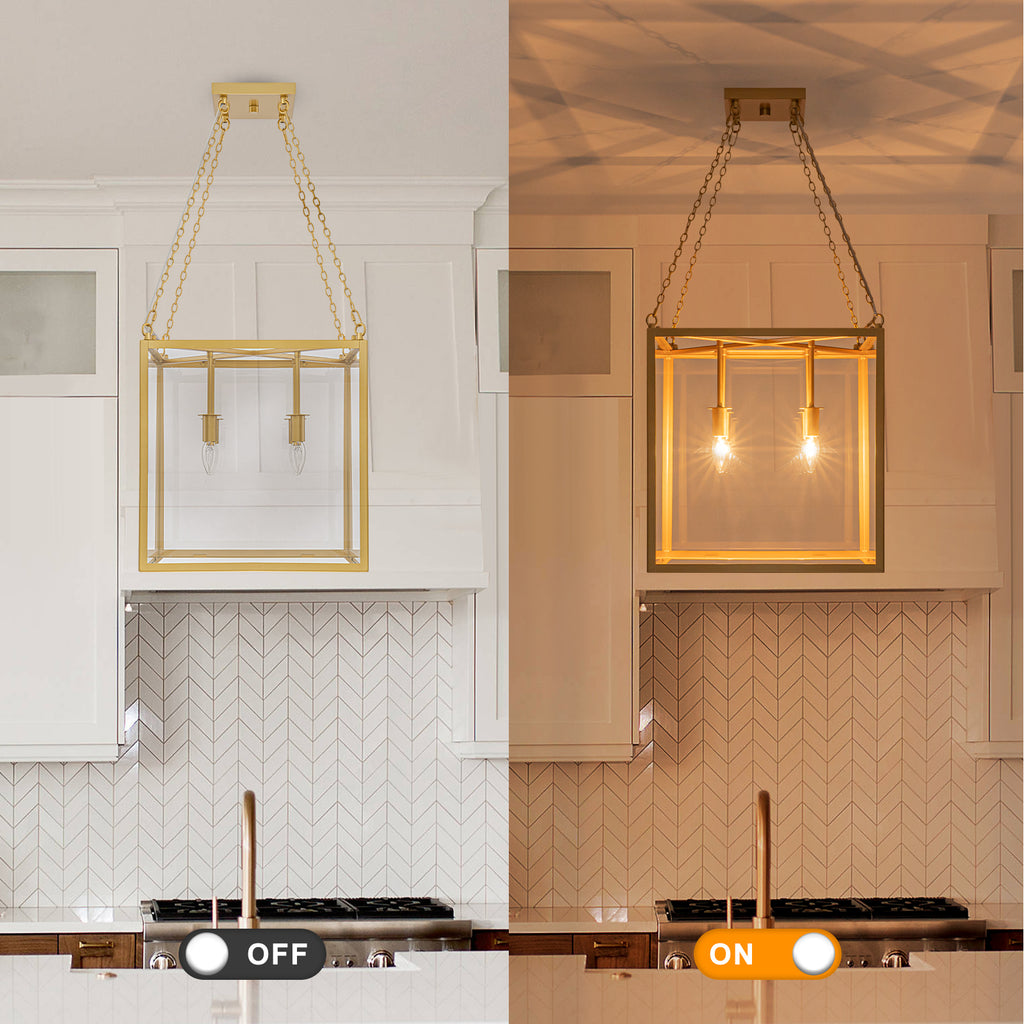 4-Light Gold Lantern Pendant Chandelier with Clear Glass Panels - product image 2 | Zenvolit