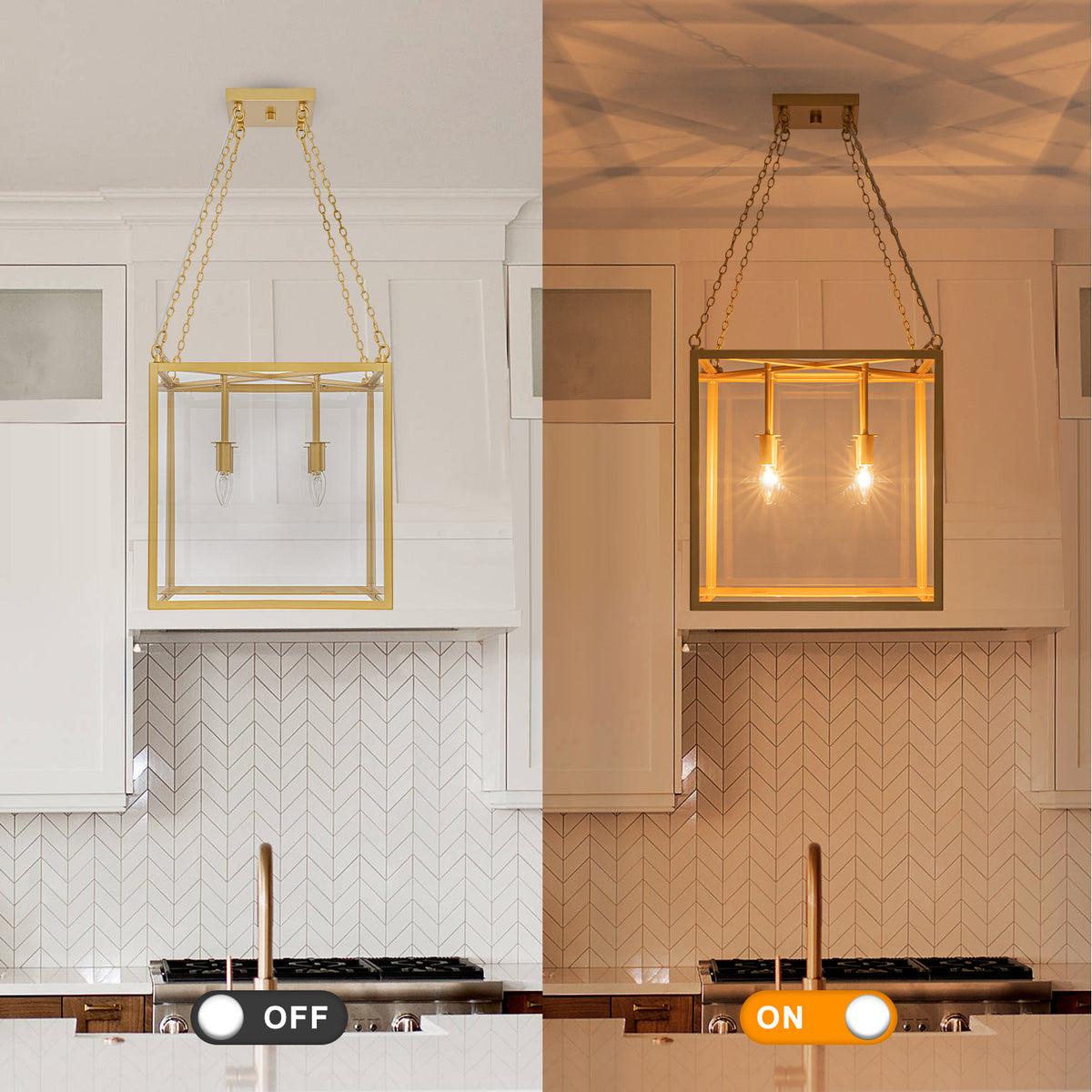 4-Light Gold Lantern Pendant Chandelier with Clear Glass Panels - product image 2 | Zenvolit