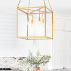 4-Light Gold Lantern Pendant Chandelier with Clear Glass Panels - product image 6 | Zenvolit