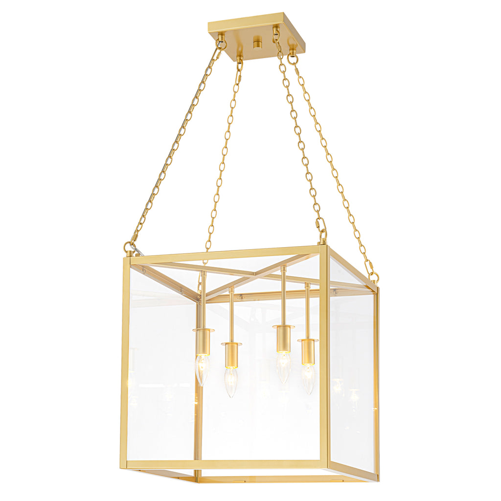 4-Light Gold Lantern Pendant Chandelier with Clear Glass Panels - product image 7 | Zenvolit