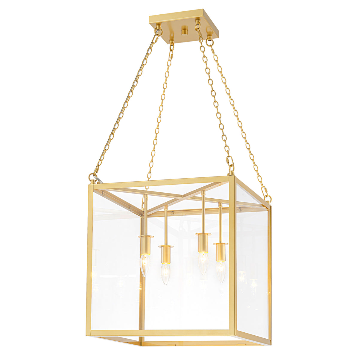 4-Light Gold Lantern Pendant Chandelier with Clear Glass Panels - product image 7 | Zenvolit