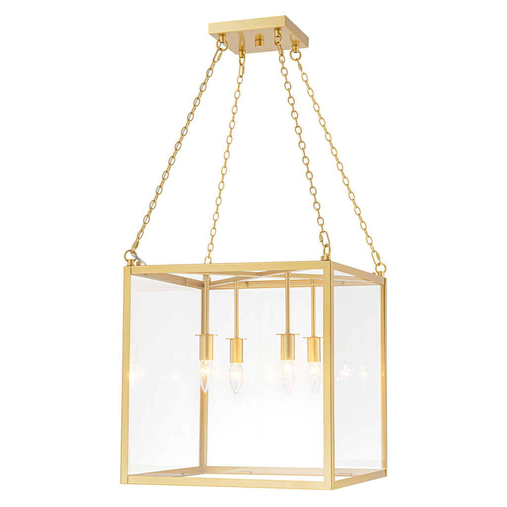4-Light Gold Lantern Pendant Chandelier with Clear Glass Panels - product image 8 | Zenvolit