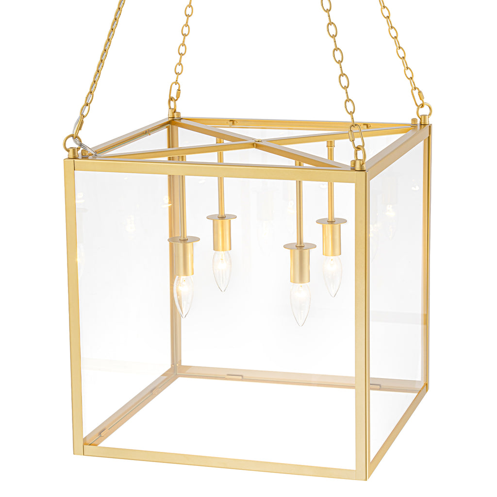 4-Light Gold Lantern Pendant Chandelier with Clear Glass Panels - product image 9 | Zenvolit