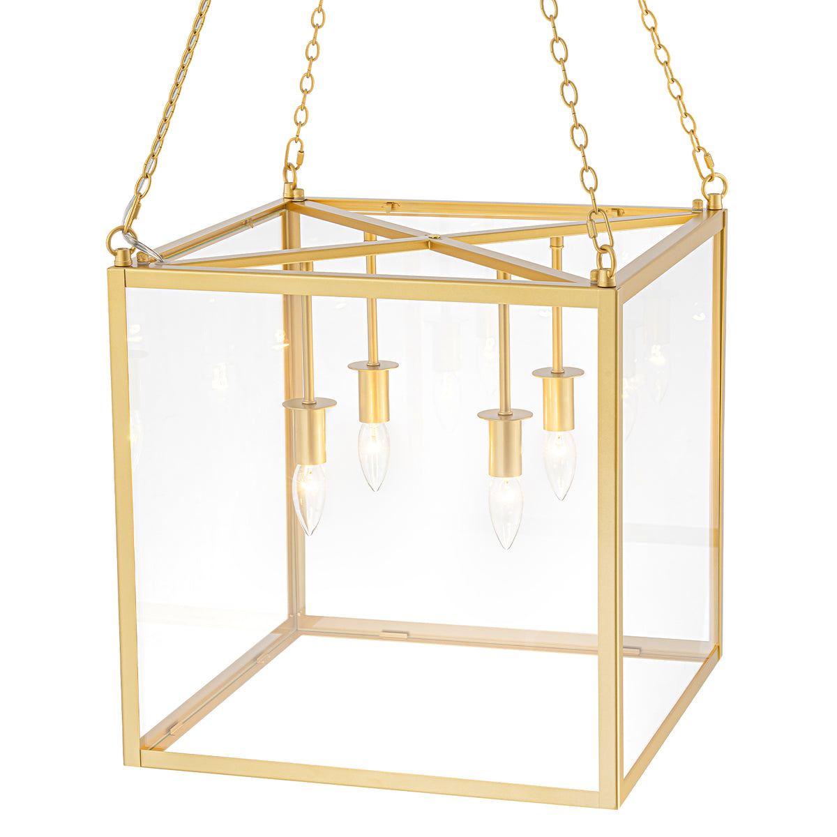 4-Light Gold Lantern Pendant Chandelier with Clear Glass Panels - product image 9 | Zenvolit