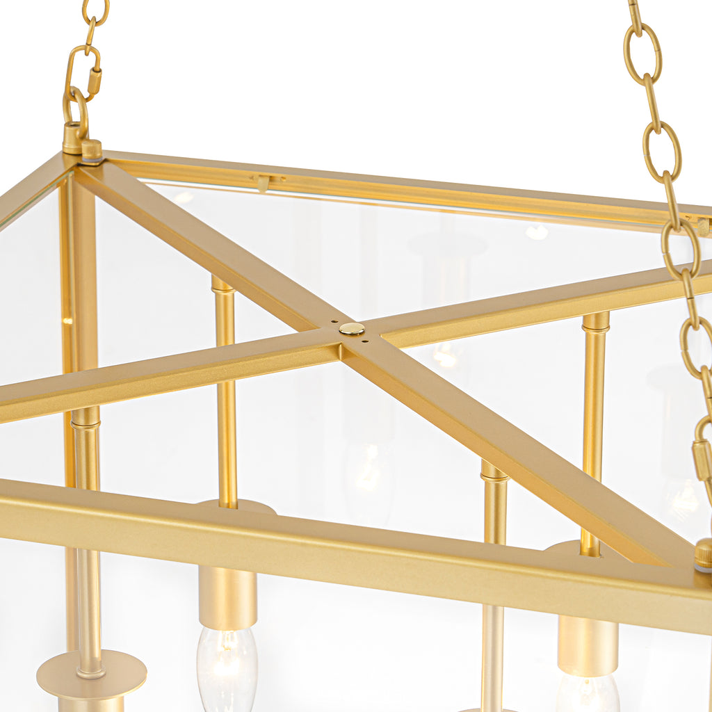 4-Light Gold Lantern Pendant Chandelier with Clear Glass Panels - product image 10 | Zenvolit