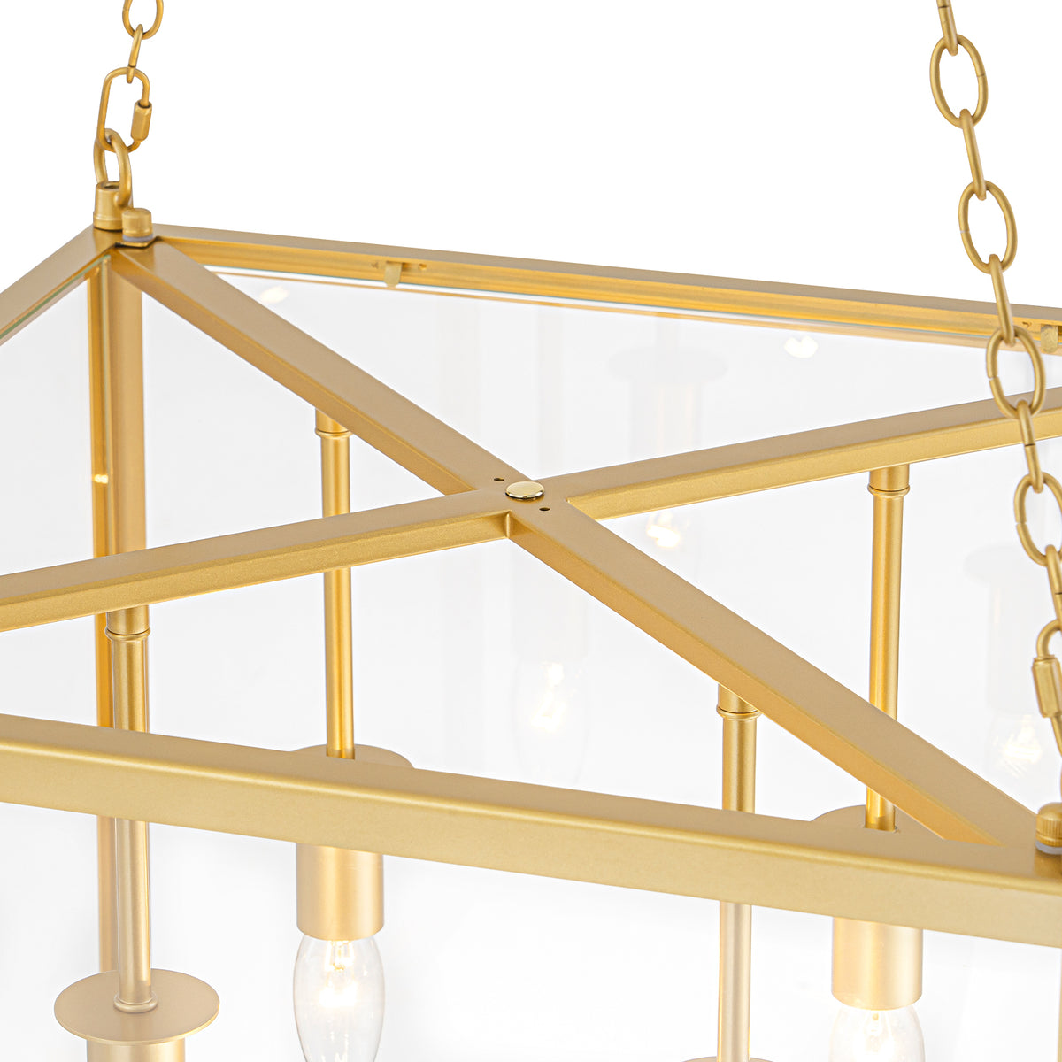 4-Light Gold Lantern Pendant Chandelier with Clear Glass Panels - product image 10 | Zenvolit