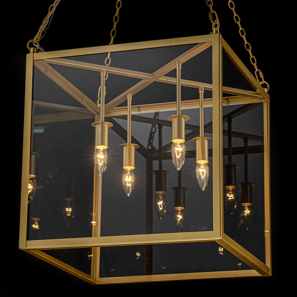 4-Light Gold Lantern Pendant Chandelier with Clear Glass Panels - product image 12 | Zenvolit