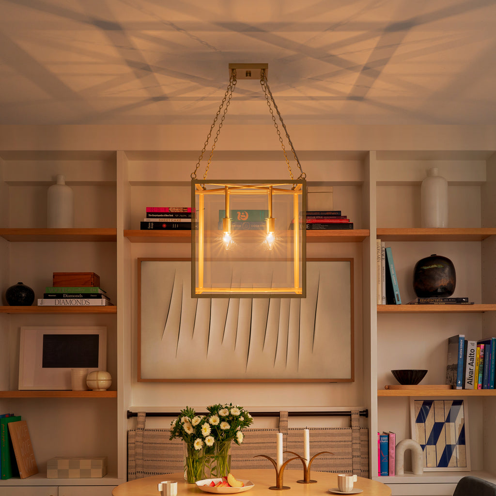 4-Light Gold Lantern Pendant Chandelier with Clear Glass Panels - product image 13 | Zenvolit