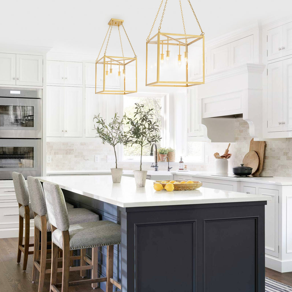 4-Light Gold Lantern Pendant Chandelier with Clear Glass Panels - product image 14 | Zenvolit