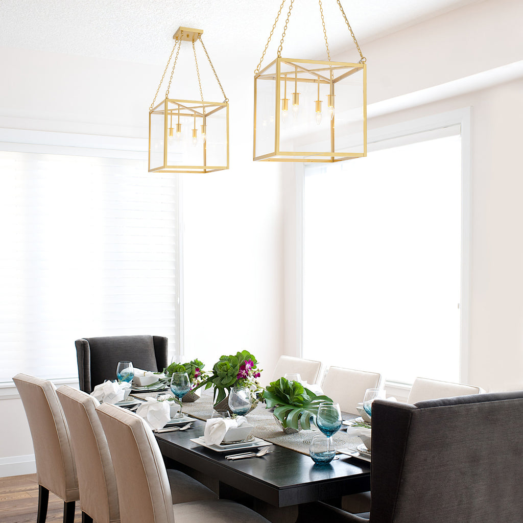 4-Light Gold Lantern Pendant Chandelier with Clear Glass Panels - product image 15 | Zenvolit