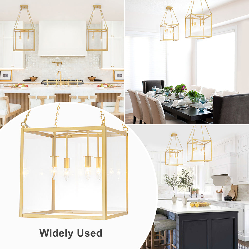 4-Light Gold Lantern Pendant Chandelier with Clear Glass Panels - product image 17 | Zenvolit