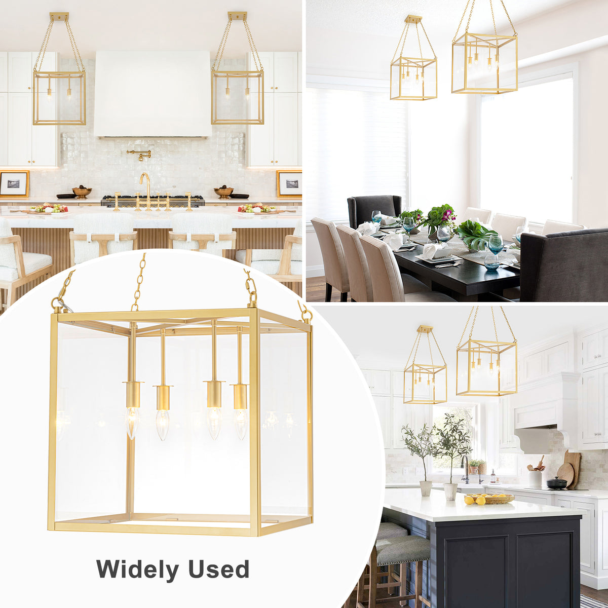 4-Light Gold Lantern Pendant Chandelier with Clear Glass Panels - product image 17 | Zenvolit