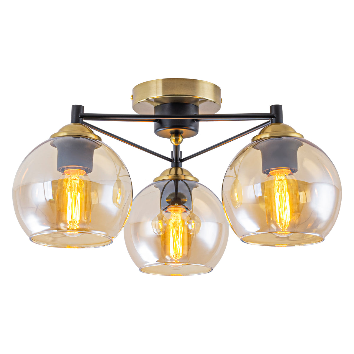 17.7 inch 3 Lights Amber Glass Globe Flush Mount Ceiling Light with E26 Sockets - product image 19 | Zenvolit