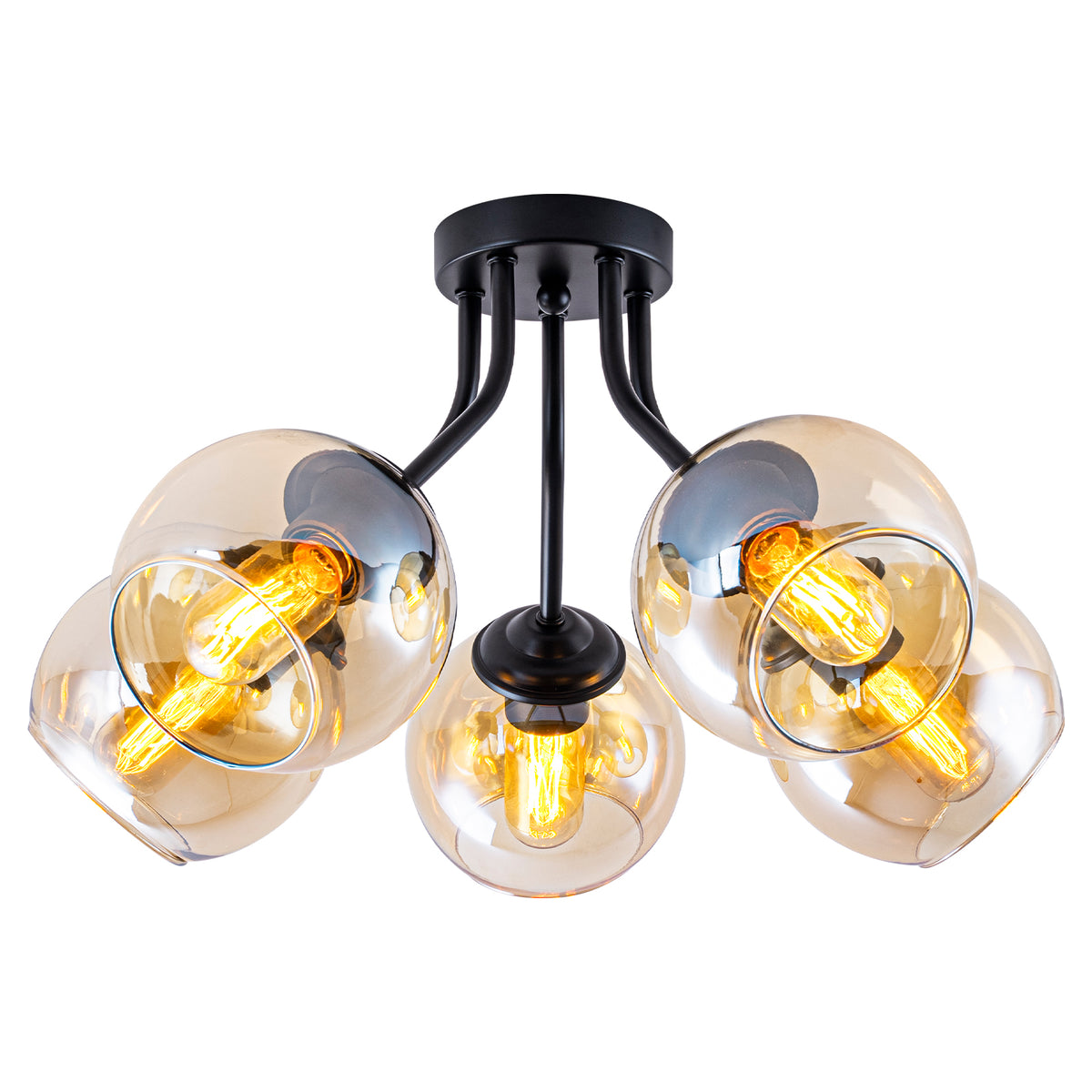5 Lights Open Top Amber Glass Shade Flush Mount Ceiling Light Sputnik Metal Frame with E26 Sockets - product image 14 | Zenvolit