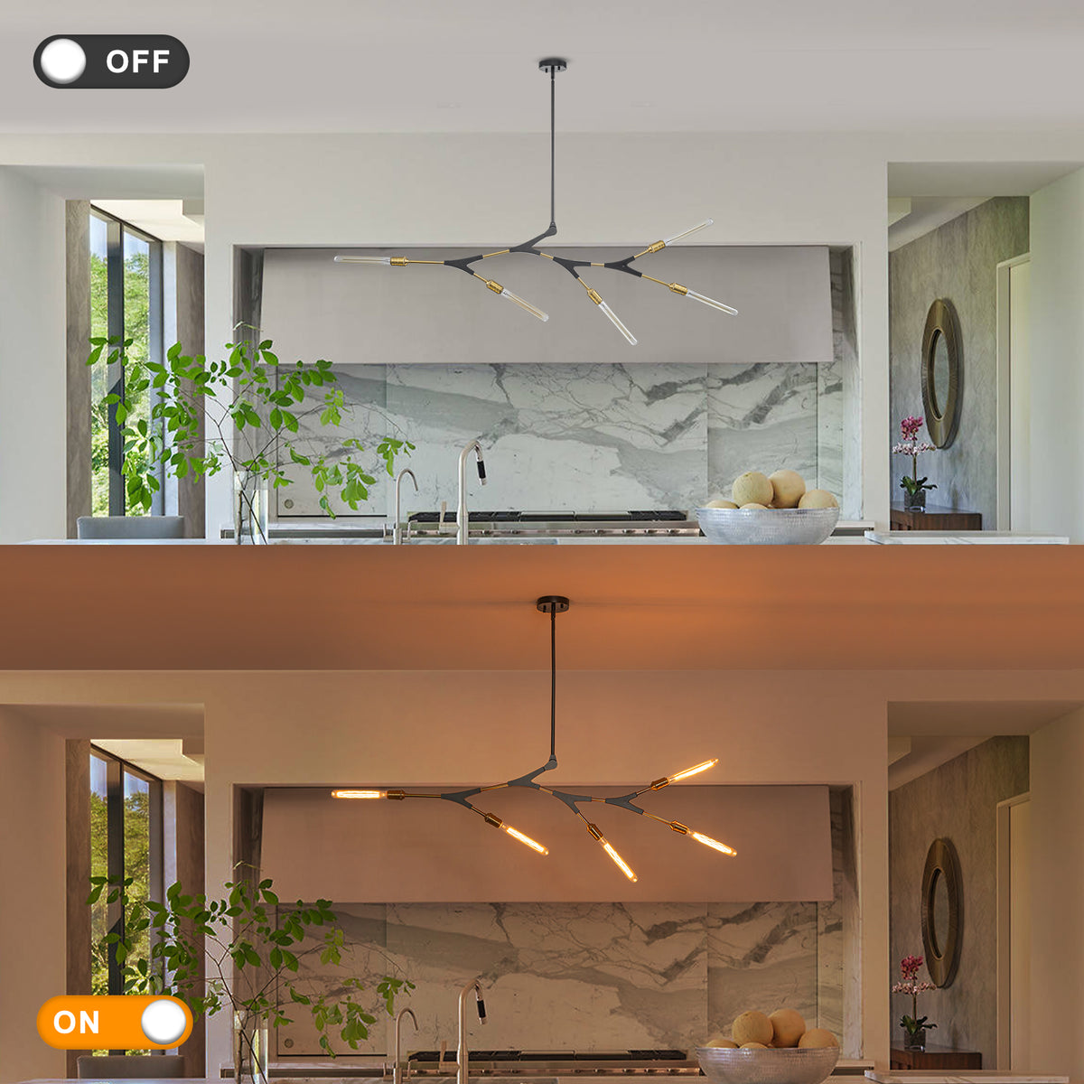 5-Light Modern Y-Shaped Branch Chandelier with Adjustable Swivel Mount - product image 2 | Zenvolit